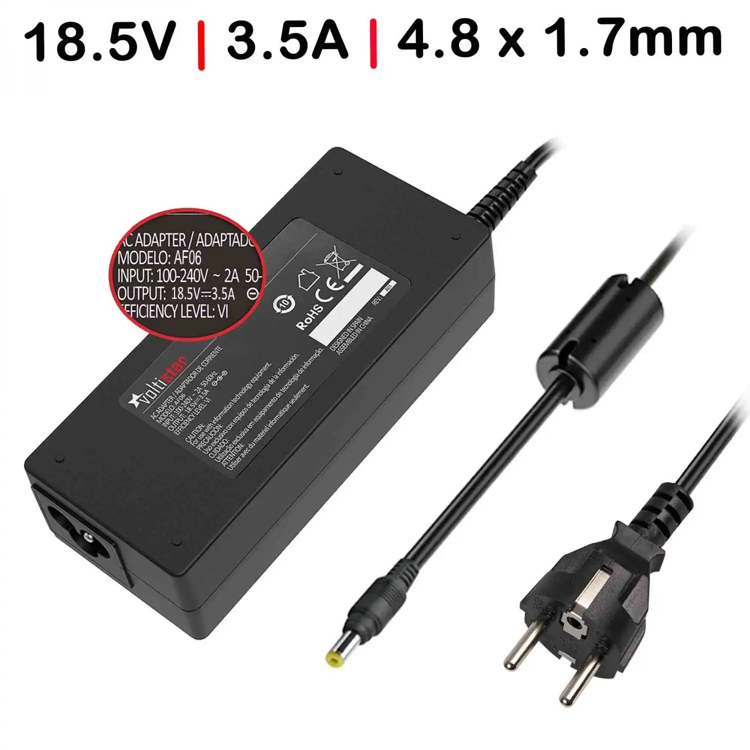 CARGADOR PARA PORTATIL HP 18.5V 3.5A AMARILLO 4.8X1.7MM